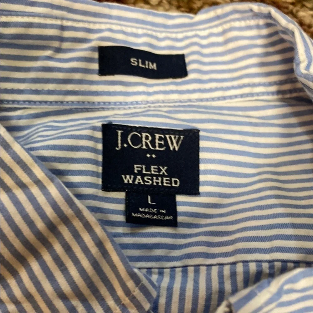 J. Crew Slim Size L Blue and White Casual Button Down Shirt Preppy Career